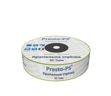 Крапельна стрічка Presto-PS емітерна 3D Tube крапельниці через 10 см витрата 1,38 л/год, довжина 1000 м 3D-7-10-1000 фото