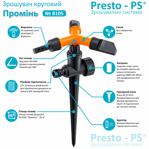 Дощувач Presto-PS зрошувач круговий Промінь (8105) 8105 фото