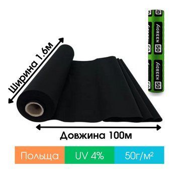 Агроволокно черное 50 г/м&sup2; 1,6 &times; 100 м Agreen 57838 фото