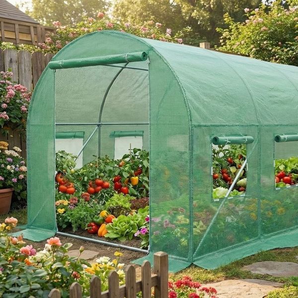 Садова теплиця 36 м&sup2; (12 х 3 х 2 м) з армованою плівкою 140 г/м&sup2; UV4, з вікнами, труба 25 мм, Зелена (Польща) 29102 фото