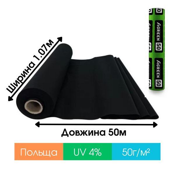 Агроволокно чорне 50 г/м&sup2; 1,07 &times; 50 м Agreen 57903 фото