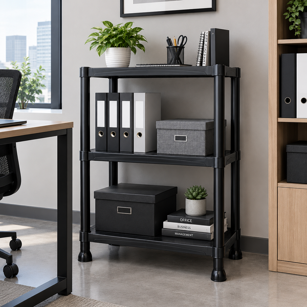 Стелаж пластиковий PRIMA HOME (92,5 х 60 х 30 см) 3 полиці, навантаження 120 кг, для дому складу гаража підвалу (Чорний) G1453 фото
