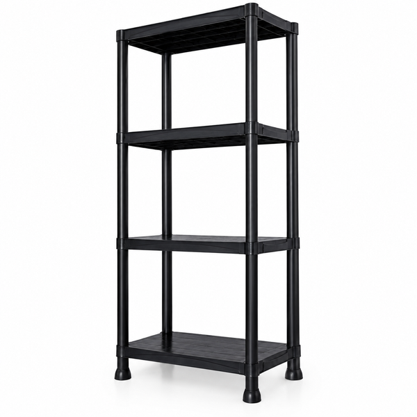 Стелаж пластиковий PRIMA HOME (133,5 х 60 х 30 см) 4 полиці, навантаження 160 кг, для складу гаража підвалу (Чорний) G1454 фото