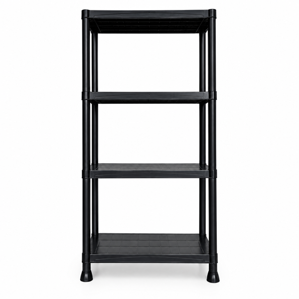Стелаж пластиковий PRIMA HOME (133,5 х 60 х 30 см) 4 полиці, навантаження 160 кг, для складу гаража підвалу (Чорний) G1454 фото