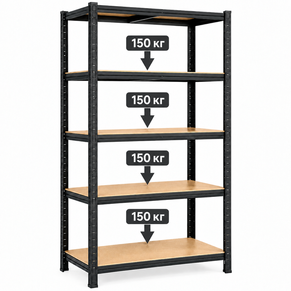 Стелаж металевий&nbsp;PRIMA HOME 5 полиць (150 &times; 70 &times; 30 см) для дому гаража складу магазину, Чорний G1449 фото